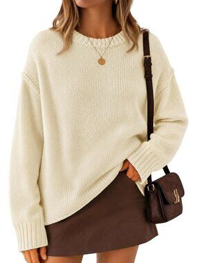 Women's Apricot Fall Long Sleeve Crewneck Oversized Chunky Loose Fit Sweaters